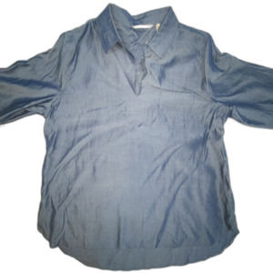 Soft Surroundings NWOT XL Petite Tencel Long Sleeve Tunic Top Blue Grey Pullover